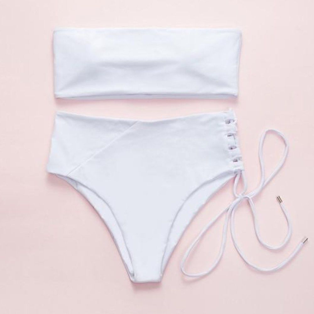 White High Waisted Bandeau Bikini